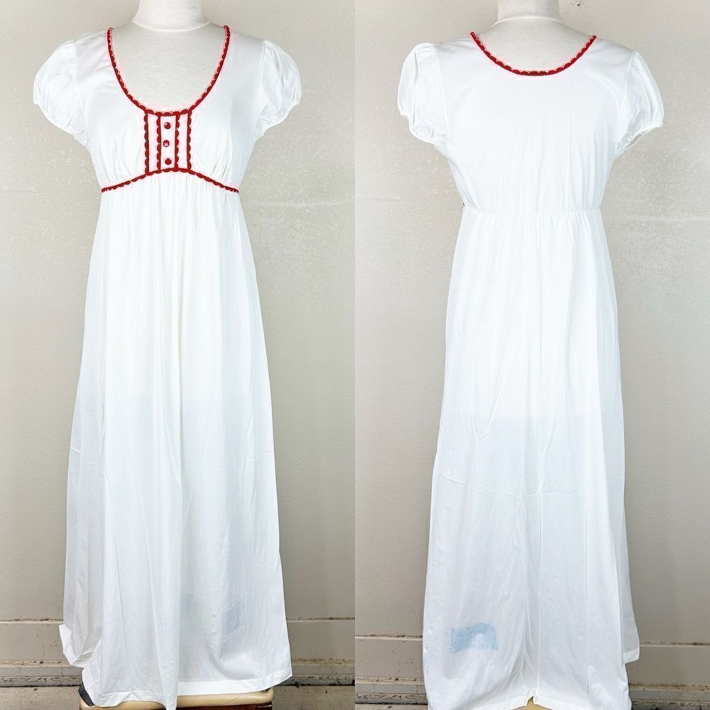 Vintage 1970s Dress - White empire Maxi puff sleeves Cottage Core Prairie